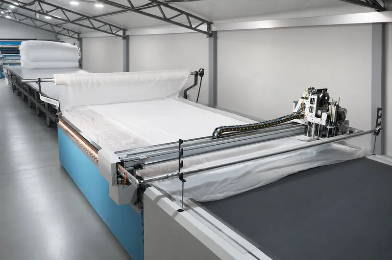 Fabric rolls on the automated spreading and cutting line